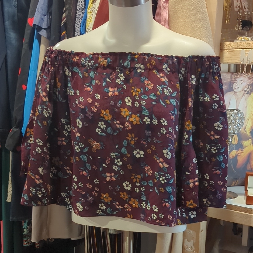 Ripe Burgundy Floral Off-Shoulder Blouse